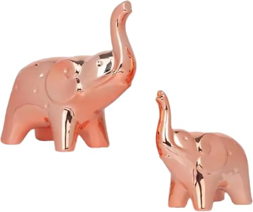 Tibeoyad Lot de 2 éléphants en céramique - Statue de bureau - Petits animaux - Figurine d'éléphant - Décoration de salon moderne (rose)