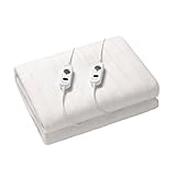 Dreamaker Dual Control Washable Fitted Electric Blanket 3 Heat Setting Safety Overheat Protection Machine Washable Underblanket White Queen
