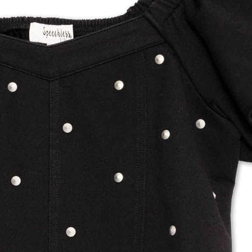 Image of Speechless Girls' Short Sleeve Knit Denim Studded Pullover Top