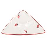 DOITOOL Plato Triangular de Cerámica 3 Compartimentos Diseño Japonés Color Fresa Adecuado para Desayuno y Sushi Plato Creativo para Servir Postres y Dumplings
