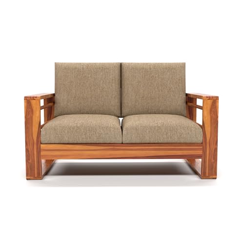 Image of Solid Sheesham Wood 2 Seater Sofa for Living Room | Premium Wooden Sofa Chair | 2 Person Sofa Set for Office & Home Decor (Selen Honey, 2 Seater)