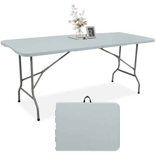 Fivenl 6 FT Folding Tables Grey Foldable Table, Fold-in-Half with