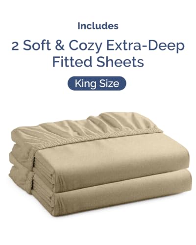 Image of CGK Linens 2 Pack Extra Deep King Fitted Sheets - Heathered Tan