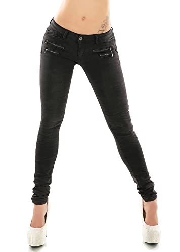 Noir Triple XXX Women's Skinny Low Waist Jeans Slim Stretch Denim Pants Sizes UK 4-12 (8, Off-Black)