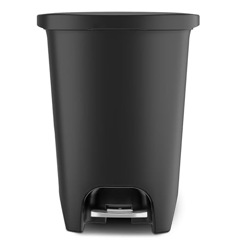 Image of Glad 3 Pack Premium 13 Gal Trash Can, Plastic Kitchen Waste Bin with Odor Protection of Lid, Stainless Steel Foot Pedal and Garbage Bag Rings, Black