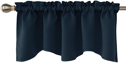 Deconovo Navy Blue Valances fo Windows, Blackout Valances for Bedroom, Scalloped Short Curtains, Window Tiers (52x18 Inch, Navy Blue, 1 Panel)