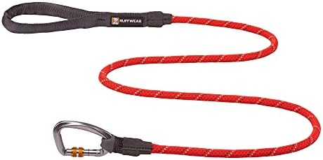 RUFFWEAR Knot-a-Leash, Reflective Rope Dog Lead with Locking Carabiner, 5ft (1.5m) Long, 11mm Thick, Red Sumac