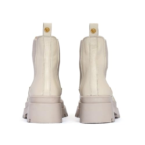 Sábates Barcelona leather boots with laces and low platform for women. Available in Beige and Black (7, Beige)3