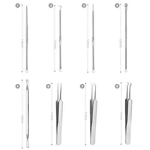 Mee-eter Verwijderaar Set - 8 Stuks, Professionele Roestvrijstalen Risicovrije Mee-eter Extractor-gereedschapsset… - Afbeelding 6