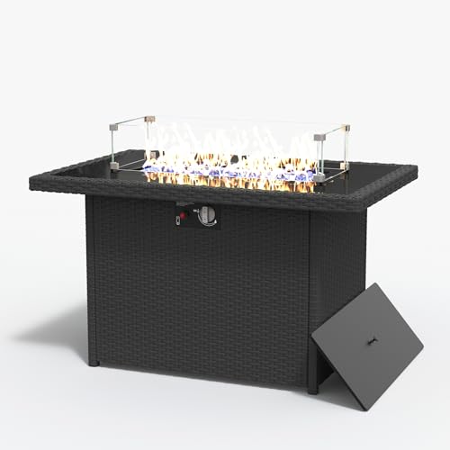 Aeeiua Rectangular Fire Pit Table, 44 inch Propane Gas Fire