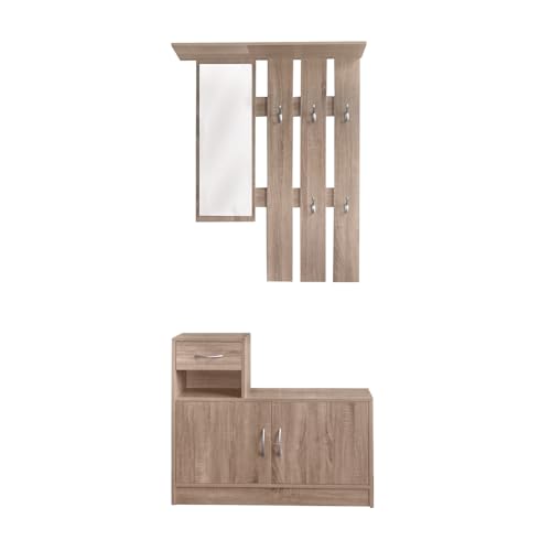 HTI-Line Garderobe Thekla Garderobenpaneel mit Spiegel, Hutablage und 5 Haken Sonoma