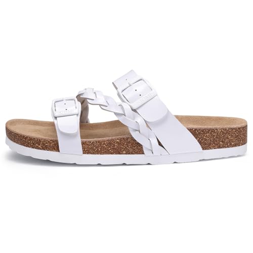 Image of KIDMI Women's Cork Footbed Sandals with Arch Support Comfortable Slip-On Slide Sandals With Adjustable Buckle for Summer