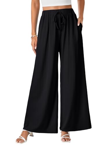 LYAENR Women's Elastic Waist Wide Leg Pants2