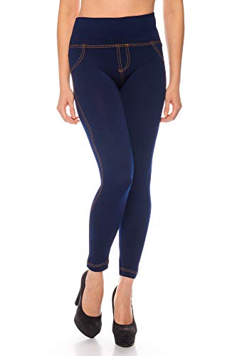 Kendindza Mujer Leggings térmicos para Jeans-Look forrado con interior de polar básico opaco (Azul, L/XL = 40/42) Cover