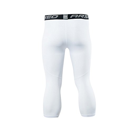 Arsuxeo Men's 3/4 Running Compression Tights Capri Pants K75 White Size Medium #TOP4