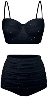 Angerella Womens Classic Swimwear Ralistic Night Sky Bikini High Waisted Swimsuit,S-1 Black