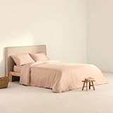Belum | Satin-Bettbezug, Fadendichte 300, für 105 cm breite Betten der Größe 180 x 220 cm, Farbe: Rosa, Merkmale des Bettbezugs: Verschluss mit verdeckten transparenten Knöpfen.