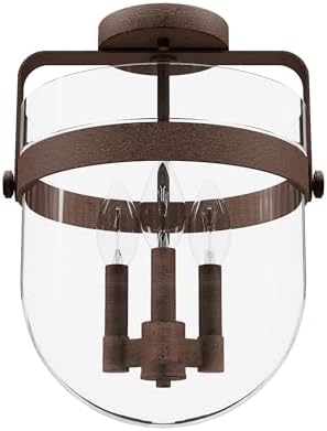 Hunter - Karloff 3-Light Textured Rust, Medium Size Flush Mount Light, Dimmable, Casual Style, Urn Shaped, for Bedrooms, Kitchens, Dining, Living Rooms - 19835