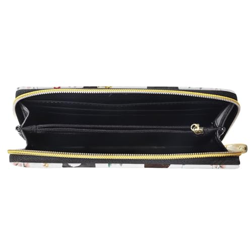 doginthehole Leather Wallets for Women, Floral Rooster Long Wallet for Ladies Zipper Coin Purse Credit Card Holder Funny Chicken Design4