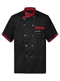 Freebily Unisex Short Sleeve/Long Sleeve Chef Coat Jacket Double-Breasted Kitchen Chef Uniform Black E 3X-Large