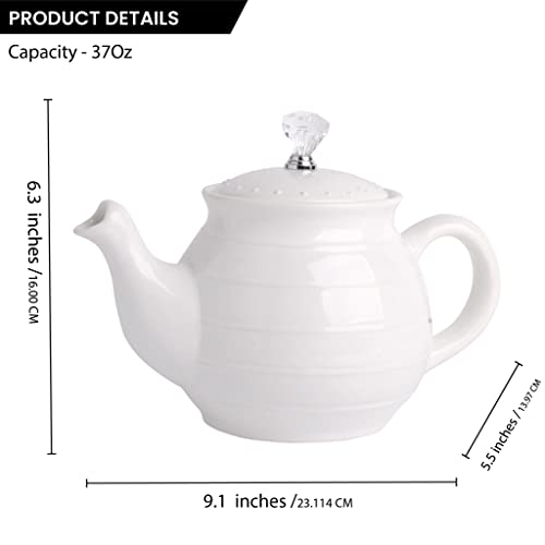 European Style Ceramic Teapot Coffee Pot Water Pot Porcelain Vintage Gift Tea Pot (Classic White With Crystal Knob) #TOP3