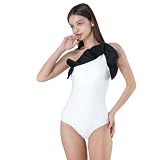 [RAVIR] 【ラヴィール】水着 レディース ワンピース 女性用水着 シンプル ワンショル フリル ホワイト Mサイズ