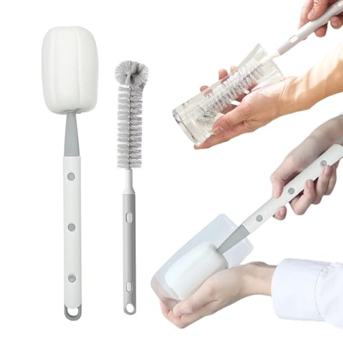 THXFUNAREA Cepillo para Biberón Esponja, Extensible Conjunto de 2 Cepillos para Biberón de Bebé con Cepillo de Limpieza para Biberón, Cepillo para Tetina y Cepillo para Pajilla,Gris