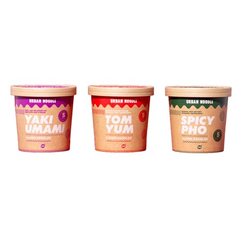 Urban Noodle Tom Yum, Spicy Pho & Yaki Umami Ramen Noodles, Vegan Friendly Premium Instant Noodles With Authentic Asian Flavours, 87.5 g Pots, Multipack of 6 (2 Flavours Each)
