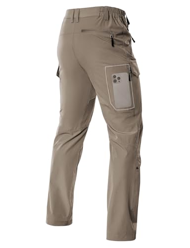 Moosehill Men's Hiking Cargo Pants Lightweight Water-Resistant Quick Dry for Tactical Work Fishing Golf Travel Outdoor Casual (Khaki, 36W x 30L)