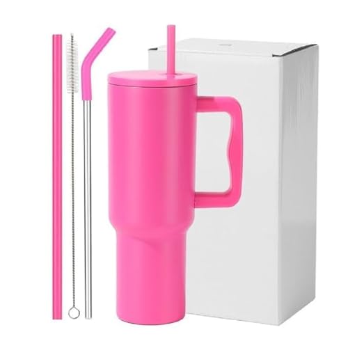 Image of Stainless Steel 1200 ml Vacuum Tumbler with Lid & Straw - Double‑Wall Insulated Cup for Travel, Gym & Office - Keeps Beverages Hot or Cold - 1.2 L Capacity (Dark Pink)