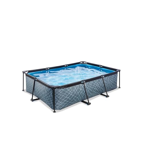 EXIT Toys Piscina tubolare Stone – 220 x 150 x 65 cm – Piscina fuori terra rettangolare con pompa filtrante a cartuccia – ingresso basso – ideale per i giovani bambini – telaio stabile – design unico