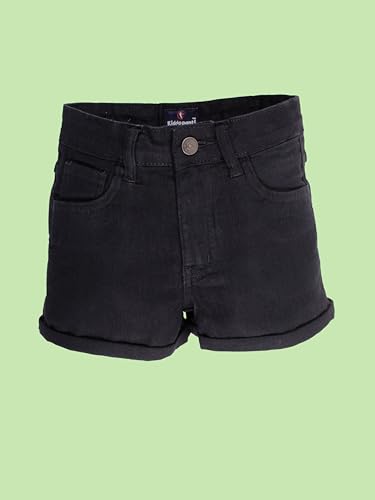 Image of KiddoPanti Girls Tight Length Rollup Denim Shorts with Lavender and Pink 3D Crochet Flowers