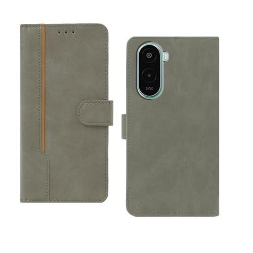 Image of amazon basics Poco M7 Plus Flip Cover | Card Pockets Wallet & Stand | Flip Cover for Poco M7 Plus (Gray with Beige Strip)