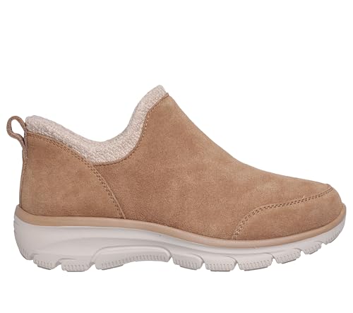 Skechers Women's EASY GOING - SWEET BEHAVIOR, Scooped chenille collar suede bootie, Chestnut, 5.5M