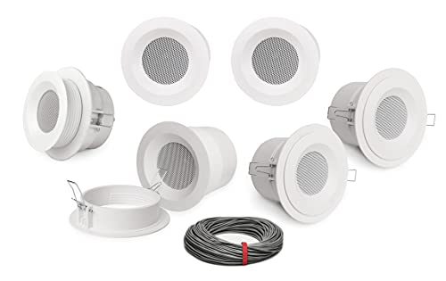 Pure Resonance Audio 3 Inch 70 Volt Drywall Mount Speaker Bundle with Installation Wire - Contractor Pack (6 Speakers)