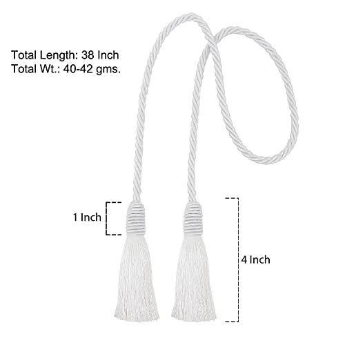Image of 2 Pack Curtain Tiebacks Handmade Decorative Curtain Holdbacks Rope with Tassel - White