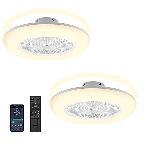 Fiqops 2x Ventilador de techo con luz y mando a distancia, 80W Smart LED Dimmable Ventiladores de techo 3 Light Color Change y 6 velocidades del ventilador para dormitorio salón