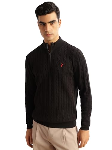 Image of Thomas Scott Men's | Regular Fit | Long Sleeves | Mock Collar | 100% Cotton | Dry Clean | Cable Knit | Knitted | Pullover Sweater