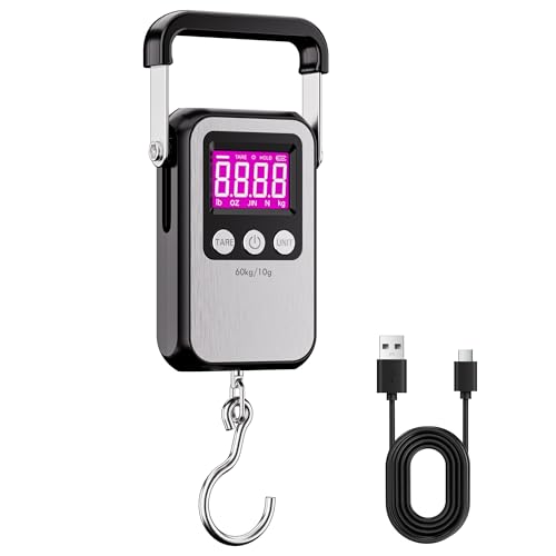 Yabdbg Fischwaage,132lb/60kg Gepäckwaage Hängewaage Angelwaage mit Beleuchtetem LCD-Anzeige,Digitale Kofferwaage mit Großem Griff,Postwaage Edelstahl Panel Wiederaufladbar für Reisen,Familien Yabdbg Fischwaage,132lb/60kg Gepäckwaage Hängewaage Angelwaage mit Beleuchtetem LCD-Anzeige,Digitale Kofferwaage mit Großem Griff,Postwaage Edelstahl Panel Wiederaufladbar für Reisen,Familien