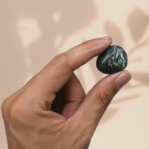 Image of Certified Moss Agate Crystal Healing Tumbled Stone, Natural Polished Crystals for DIY Crafts, Manifestation, Meditation, Pooja Feng Shui and Reiki Healing (30 Grams)