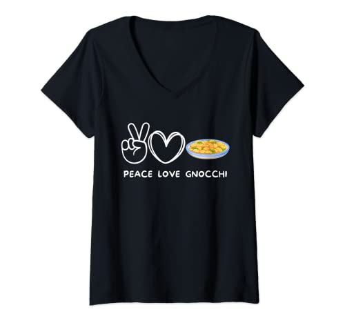 Womens Peace, Love Gnocchi Retro Gnocchi Lover Food Lover V-Neck T-Shirt