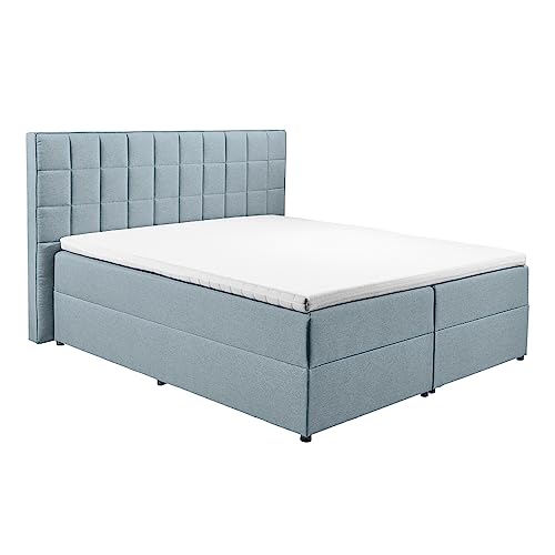 Lomadox Polsterbett 180x200 cm mit Bettkasten | Doppelbett in blau mit Härtegrad H2 – Bild 4