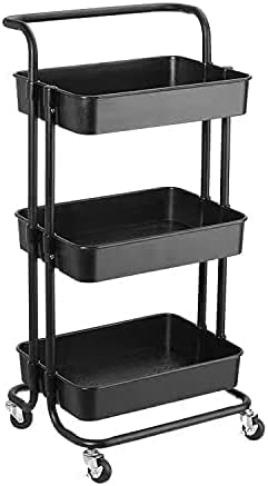 キッチンワゴン トローリー3段キッチンワゴン 収納カート 調味料ラック 隙間収納 移動式 台所 整理棚 おしゃれ キャスター付き 耐荷重60KG 大容量 組立簡単幅42×奥行35×高さ87cm… (ブラック, 標準)