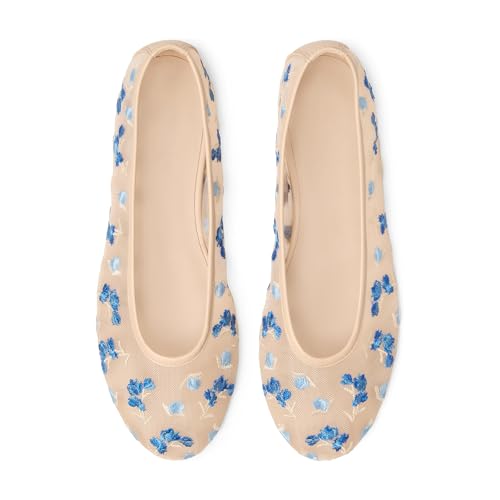 Mesh Ballet Flats for Women Pull-On Elegant Dressy Office Shoes with Fashion Embroidery Round Toe2