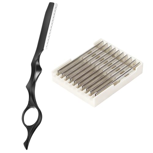 Ciseaux à Cheveux, Rasoir de Coiffure, Rasoir de Coupe avec 10 Lames de Rechange, Rasoir à Effiler Amincissant Anti-Pointes Fourchues, Tondeuse pour Cheveux et Barbe,...
