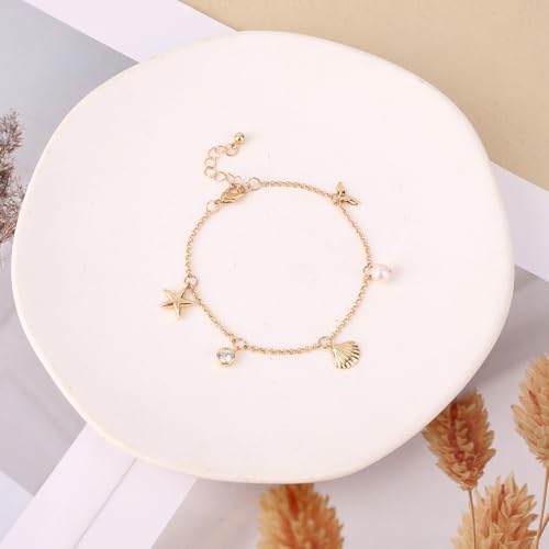 Shell Starfish Bracelet, Boho Adjustable Seashell Bracelet Gold Summer Beach Personalized Summer Jewelry Pretty Accessory for Women4