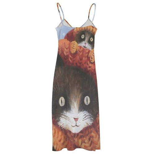 Robe longue chat mignon pour flânerie d'été et plage - 4