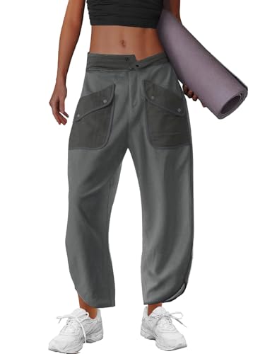 LAMISSCHE Pantalones de descanso de gran tamaño para mujer, pantalones deportivos de pierna ancha con bolsillos, pantalones cortos holgados, Gris oscuro, Small