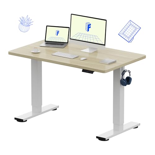 FLEXISPOT EN1 One-Piece Standing Desk, 48 x 30 Inches Electric Height Adjustable Desk for Home Office (White Frame + White Wood Grain Desktop)
