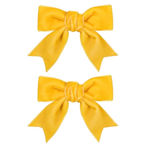 3" Velvet Yellow Ribbon Hair Bows Alligator Clips Cute Assorted Velvet Bow Hair Pins Barrettes for Baby Girls Toddlers School Kids Teens Early Spring Dress Decor Accessory 2 Pack